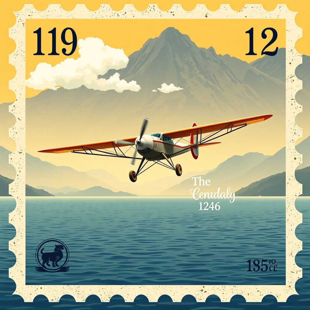 Vintage Seaplane Stamp in Nostalgic Style