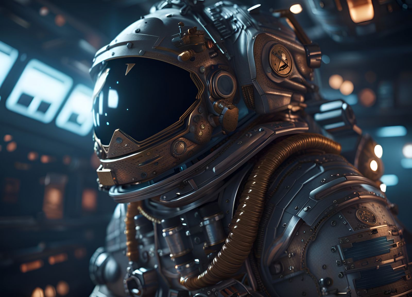 Pirate Astronauts on Spaceship in Hyperrealistic Style