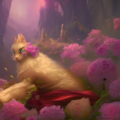 Gold Dragon Sleeping in Roses, Digital Art