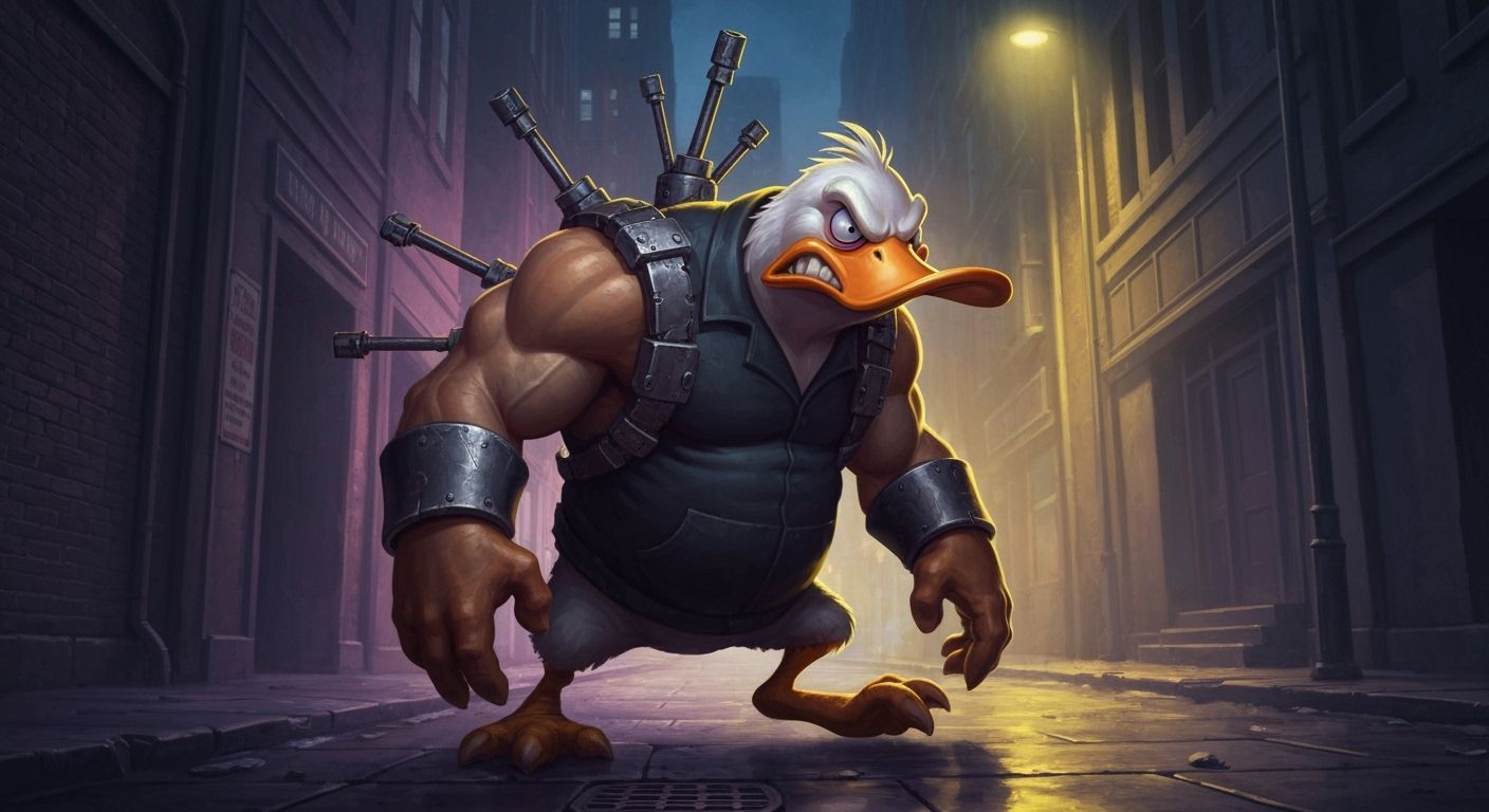 Buff Duck Cyborg in Dark Alleyway