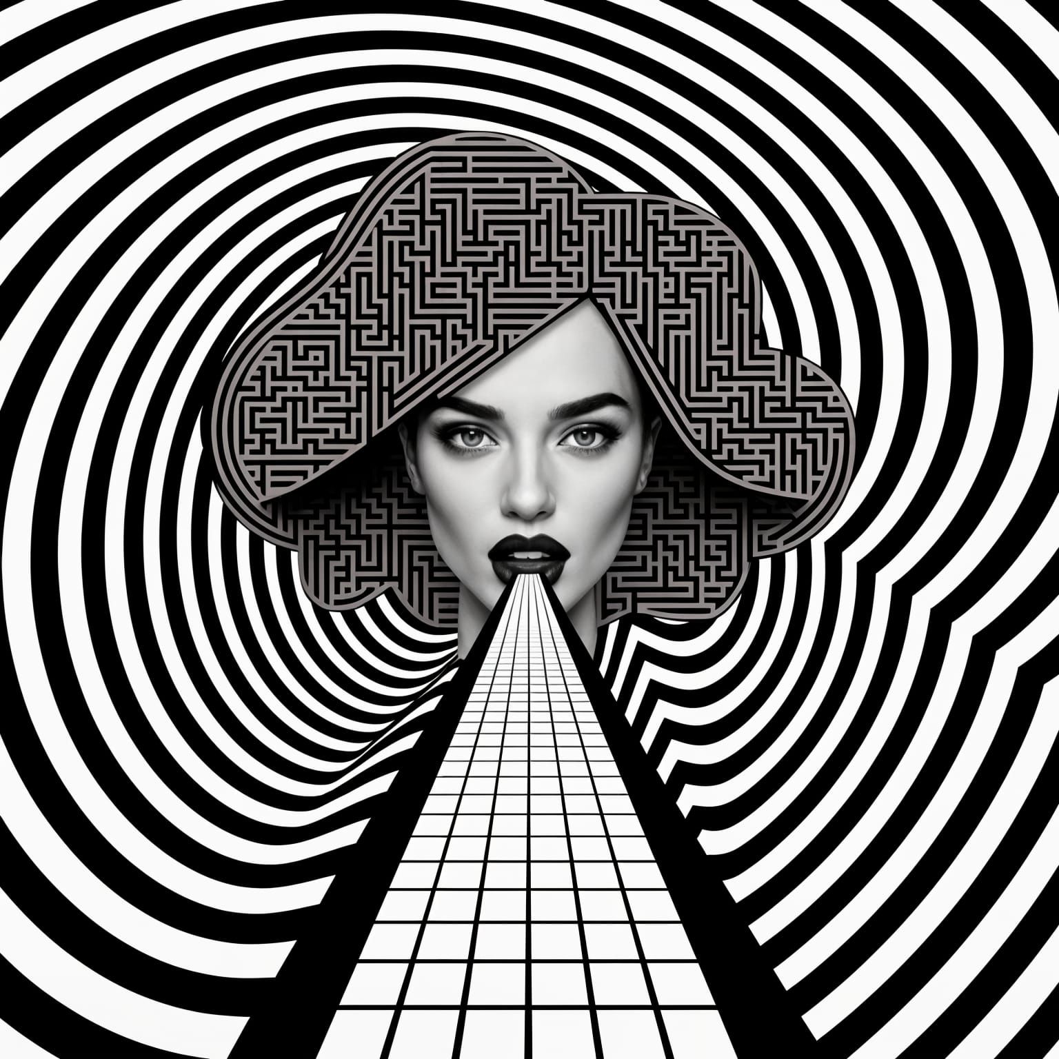 Cyberpunk Fashion Model Navigates Maze of Reflections