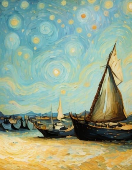 Impressionist Seacoast Painting in Pointillism Style