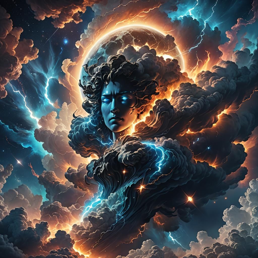 Cosmic Crescent Moon with Plasma Aura in Digital Art