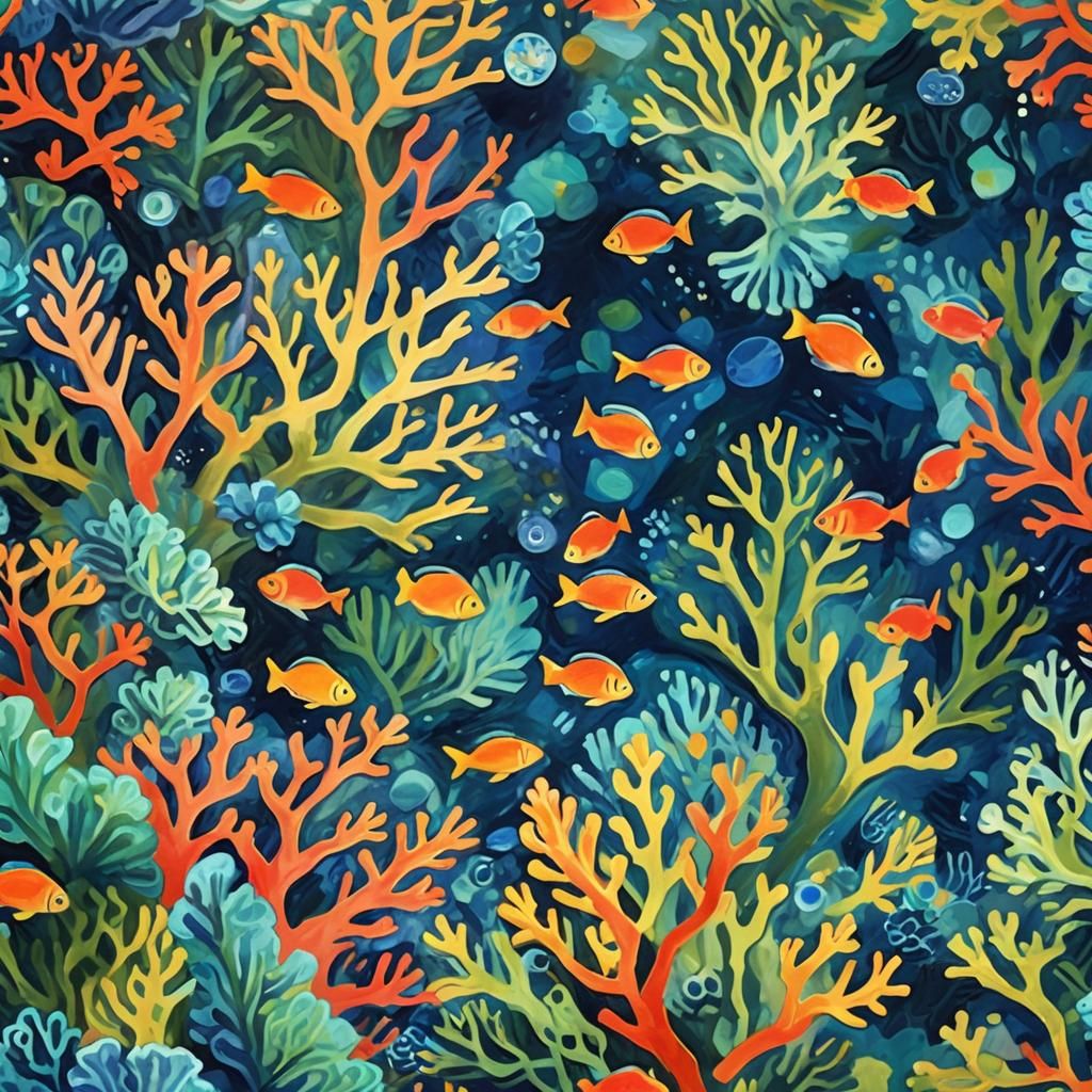 Vibrant Coral Reef in Abstract Expressionist Style