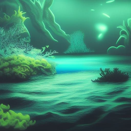 Bioluminescent Ocean in Art Nouveau Style