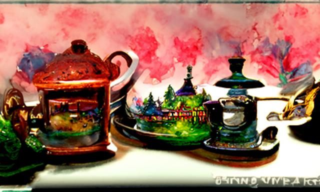 Tea Set in Thomas Kinkade Watercolor Style