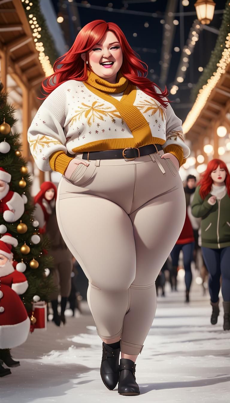 A Plus-Sized Model Radiates Joy in a Vibrant Christmas Outfi...