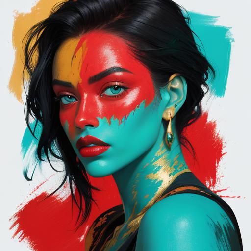 Abstract Expressionist Portrait of a Woman in Bold Colors