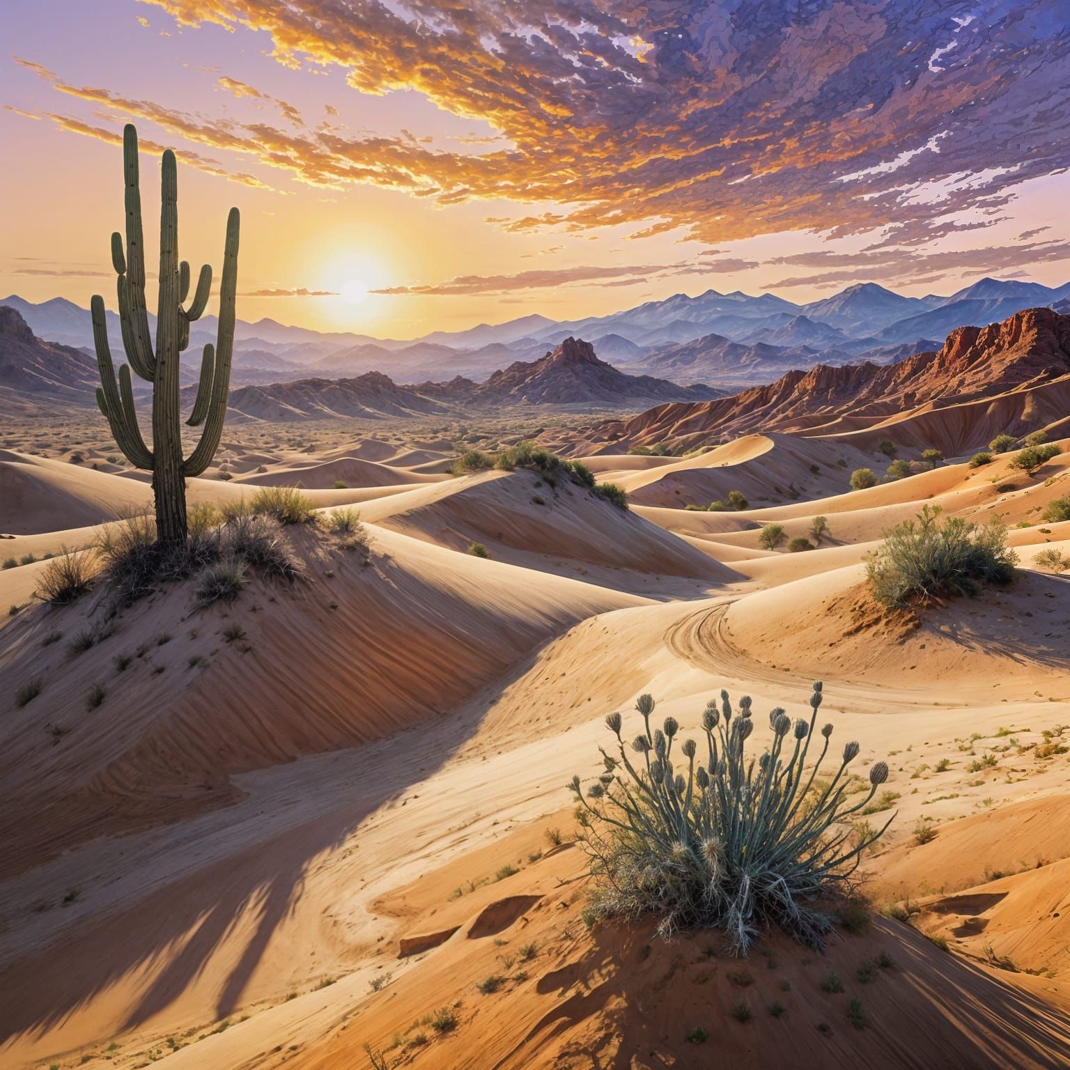 Epic Desert Masterpiece in Gouache Style