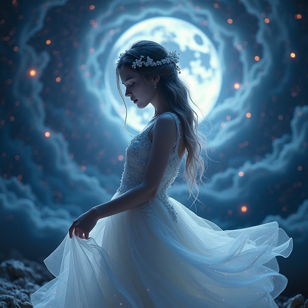 Stardust Tears: Dreamlike Celestial Gown in 8k