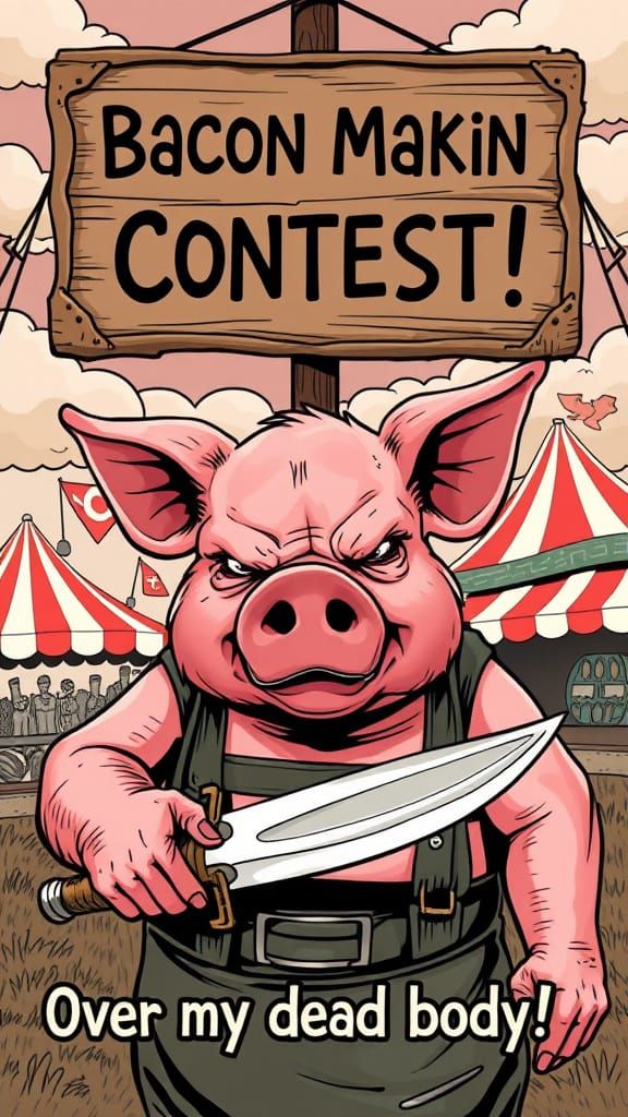 Anthropomorphic Pig's Bacon Contest Poster Art