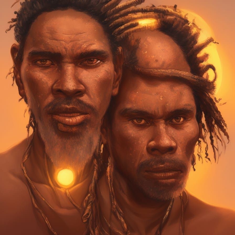 Aboriginal Man Portrait at Sunset in Digital Art Style