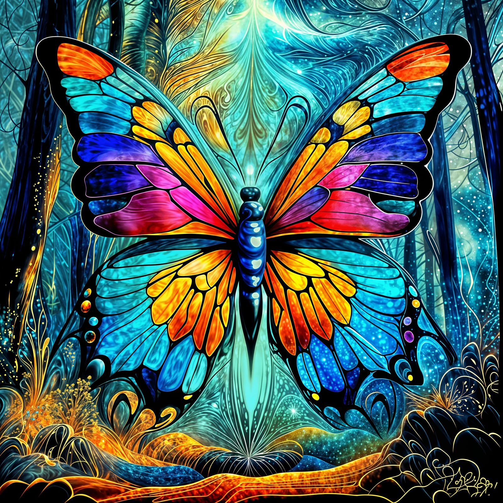 Ethereal Butterfly with Iridescent Fractal Wings