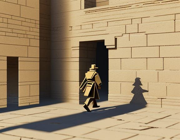 Blind Man in Sumerian City, Minimalistic Digital Art