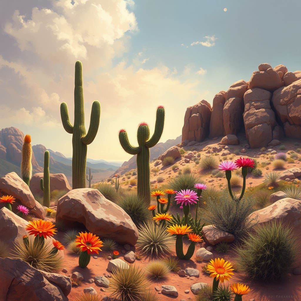 Hyperrealistic Desert Bloom in Vibrant Colors