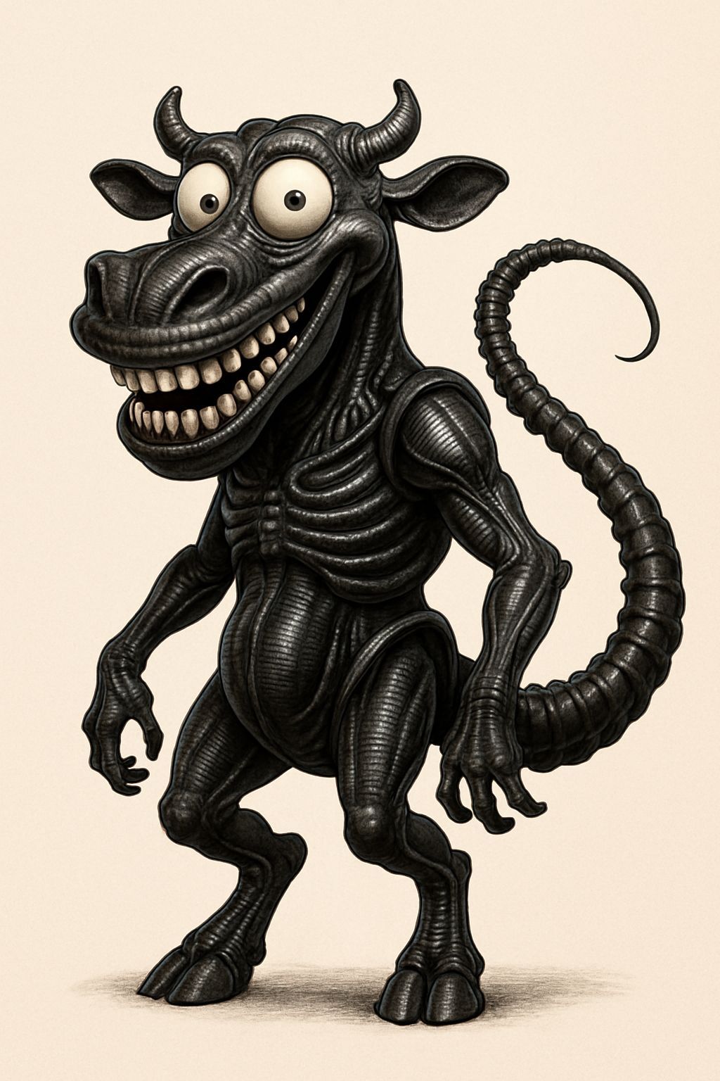 Funny Xenomorph Cow Hybrid Caricature in 4K