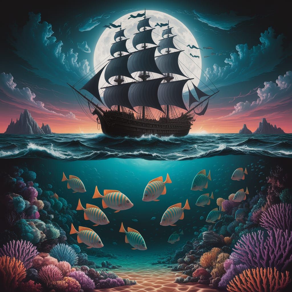 Ethereal Ghostship Meets Vibrant Coral Reefs in Fantastical ...