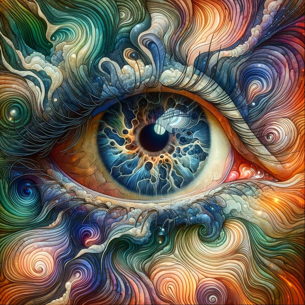 Macro View of the Mind's Eye with Ink Lines