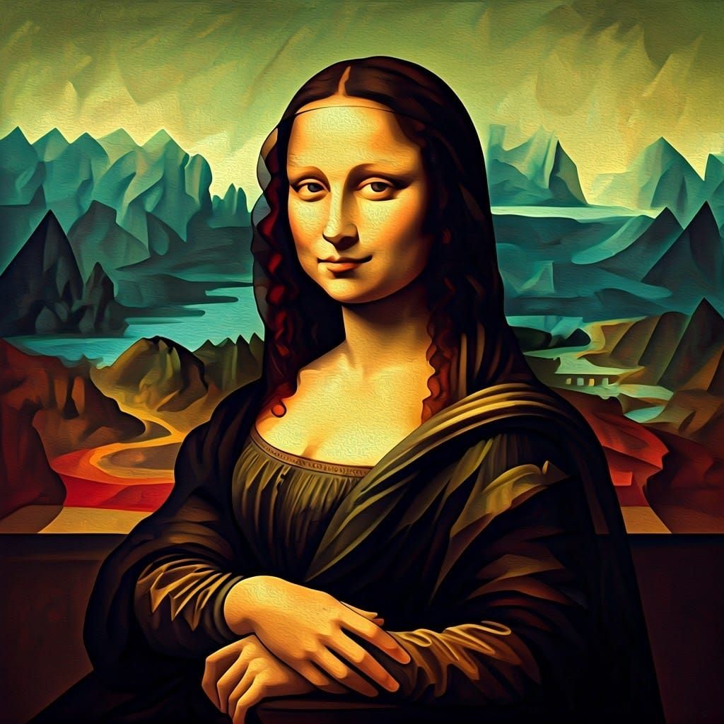 Cubist Mona Lisa Reimagined in Surreal Art Deco Style