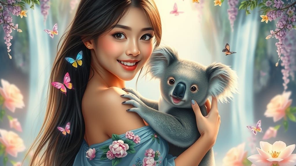 Nature's Whimsical Goddess in Vibrant Floral Attire