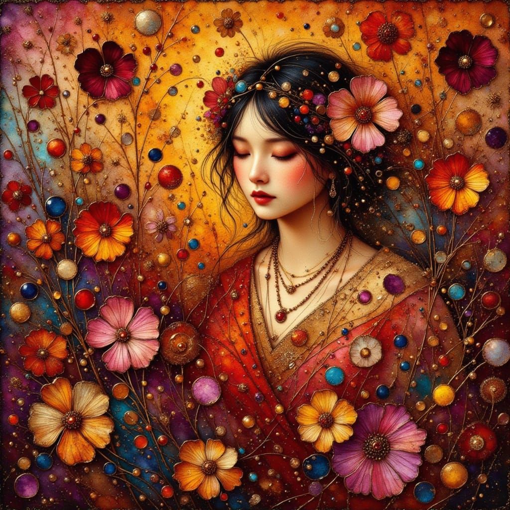 Nature Goddess in Klimt Style with Earthy Textures