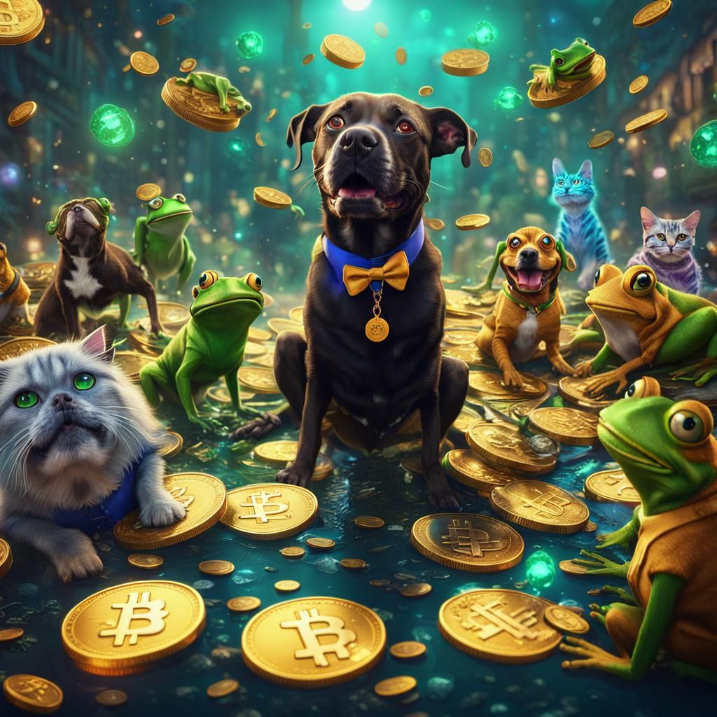 Cryptocurrency Meme Party with Dogs, Cats, and Frogs