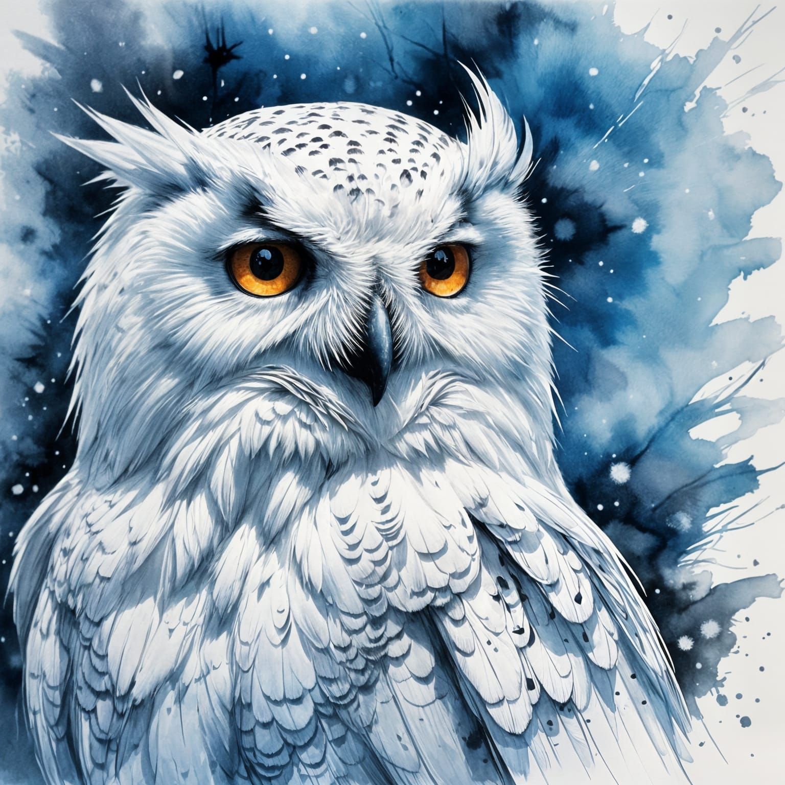 Snowy Owl Family Shelters Babies From Storm