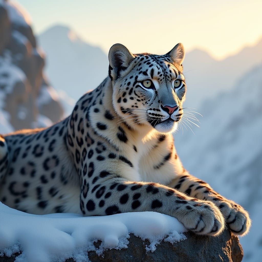 Snow Leopard Lounging in Himalayan Sunrise