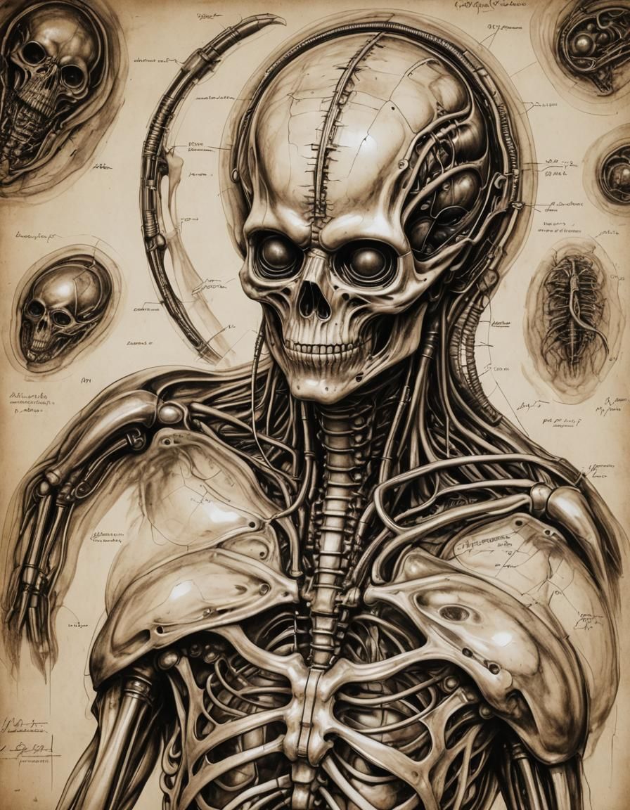 WW2 Alien Autopsy Drawing in Giger Style