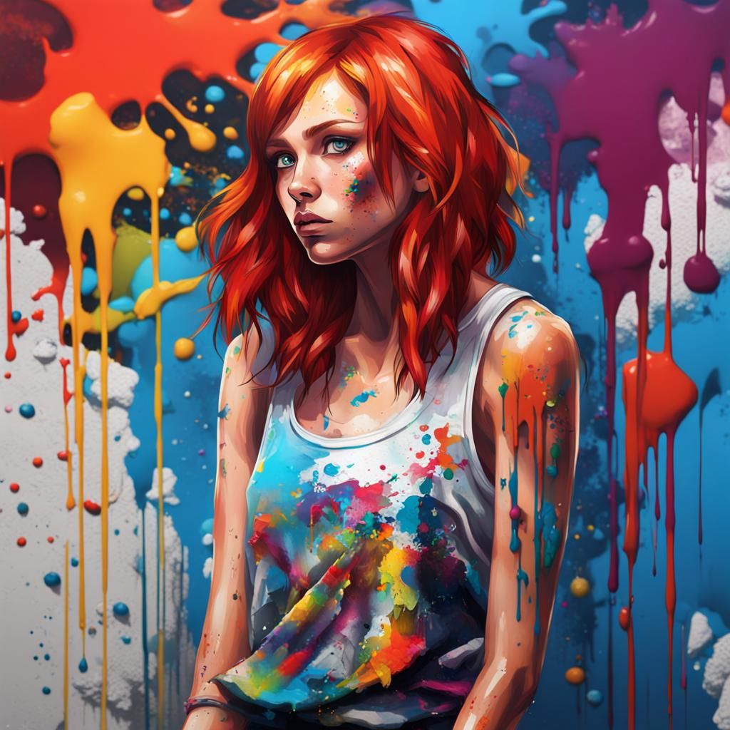 Gorgeous Artist Girl in Graffiti Splash Art