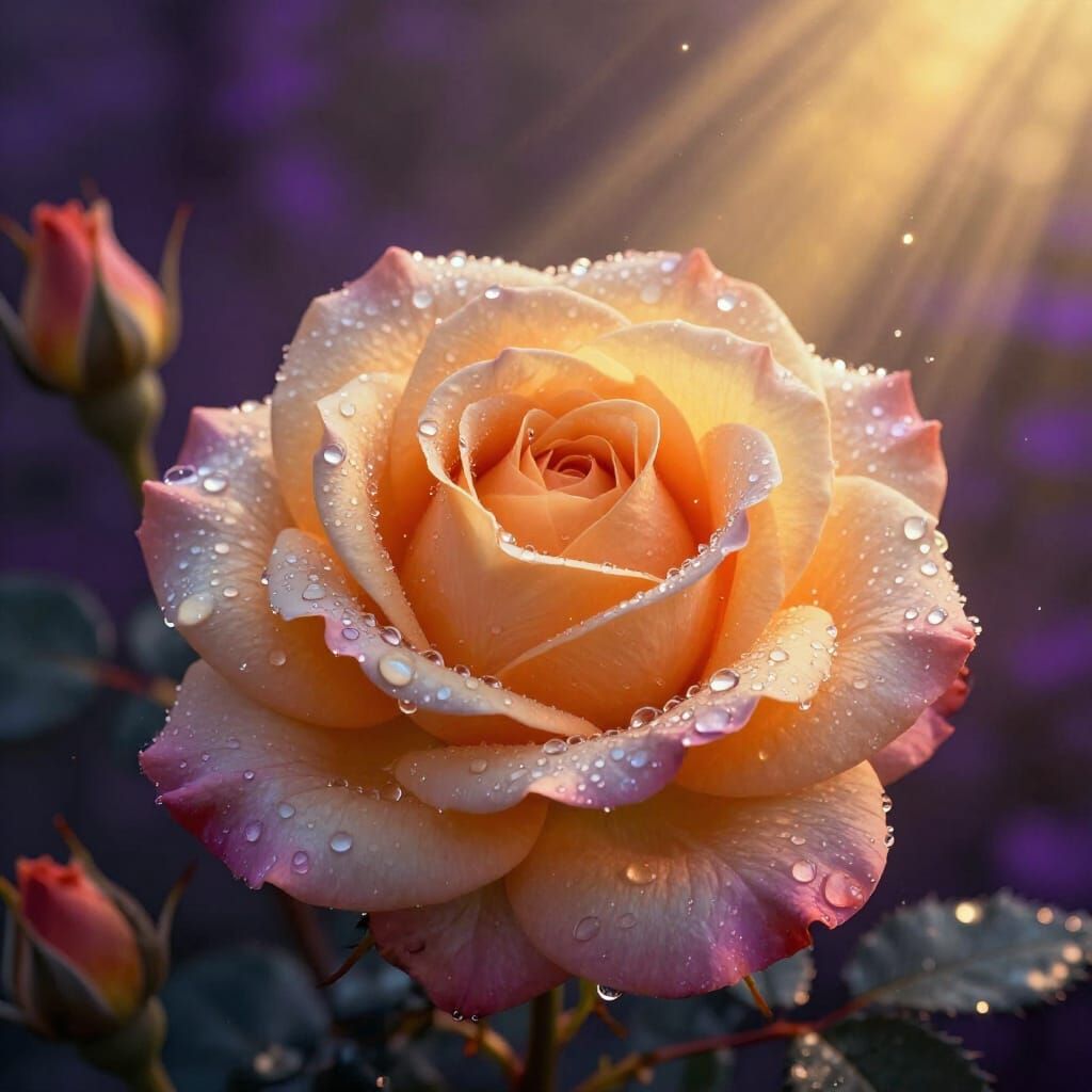 Sunrise Dew Drops on Pale Orange Roses