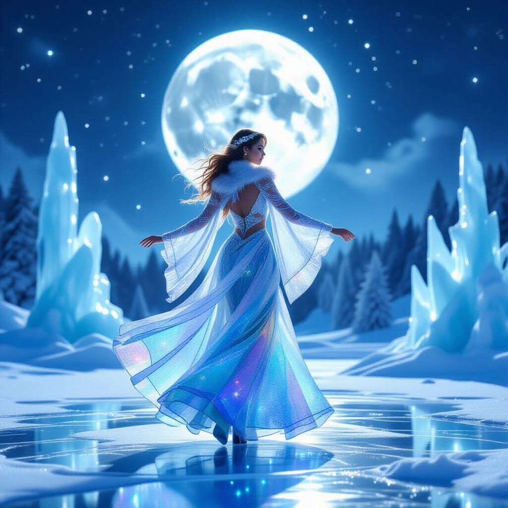 Wintergirl Dances on Frozen Moonlight Stage in Starlight Cos...