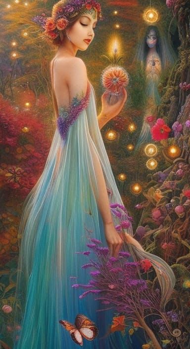 Sunset Human-Vine Hybrid in Forest, Detailed Digital Art