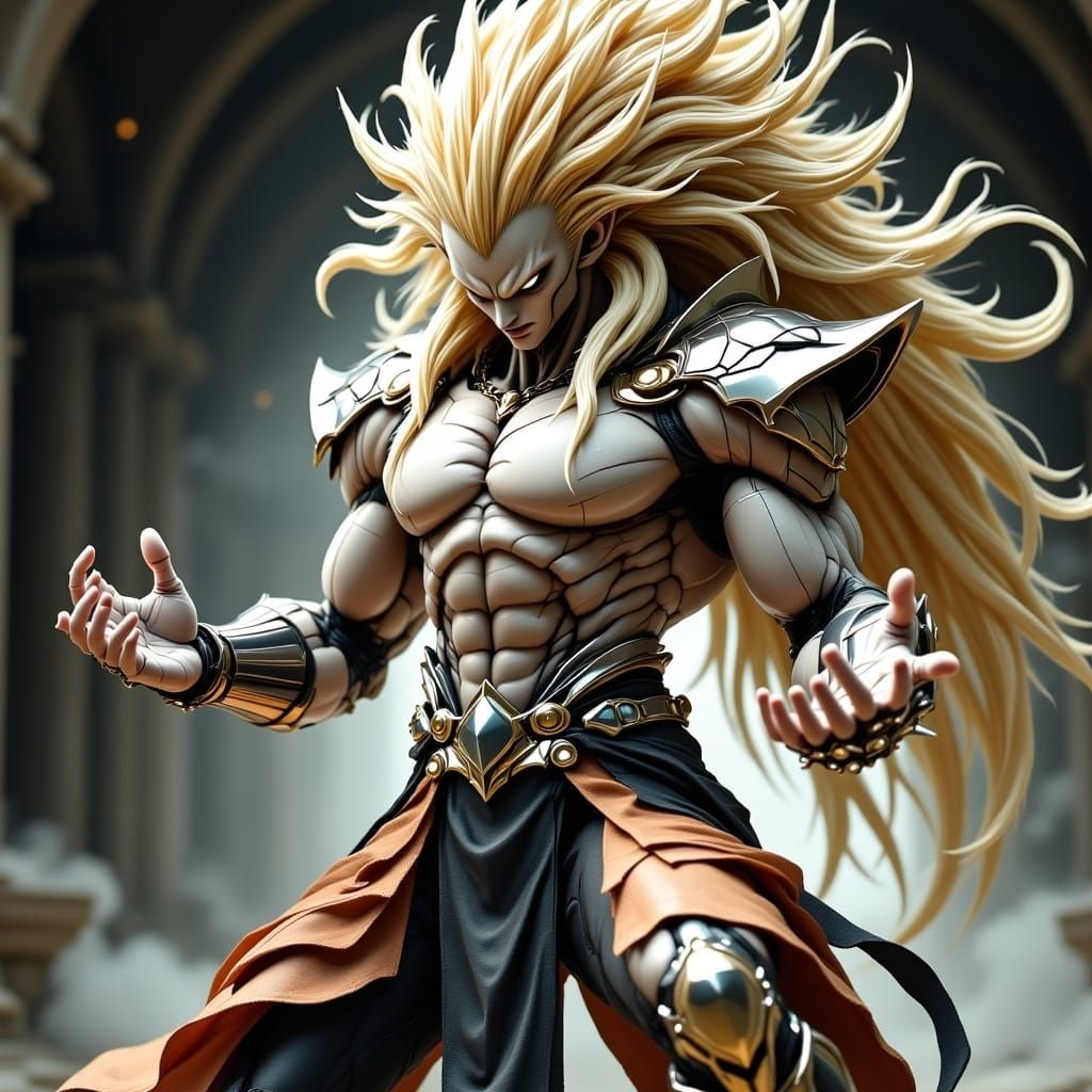 Armored Fantasy Warrior As Super Saiyan 6 in CGI Art Style