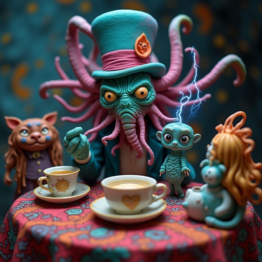 Mad Hatter Cthulhu Playdough Tea Party Scene