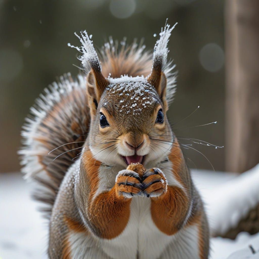 Squirrel Caught Red-Pawed Mid-Bite