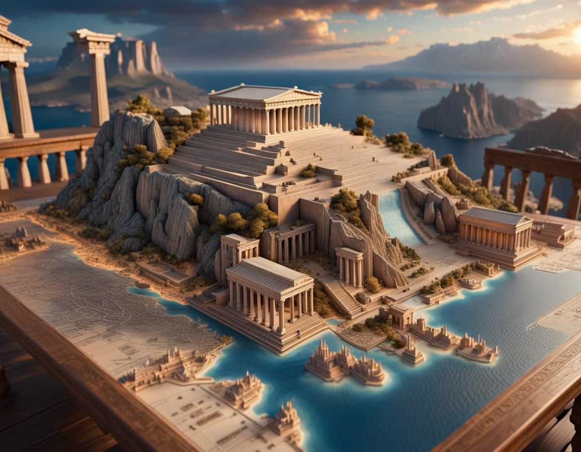 Detailed 3D Map of Ancient Greece on Wooden Table