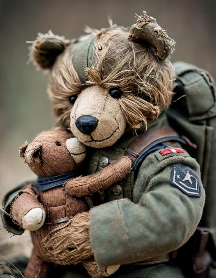 Battlefield Embrace: Worn Bear and General