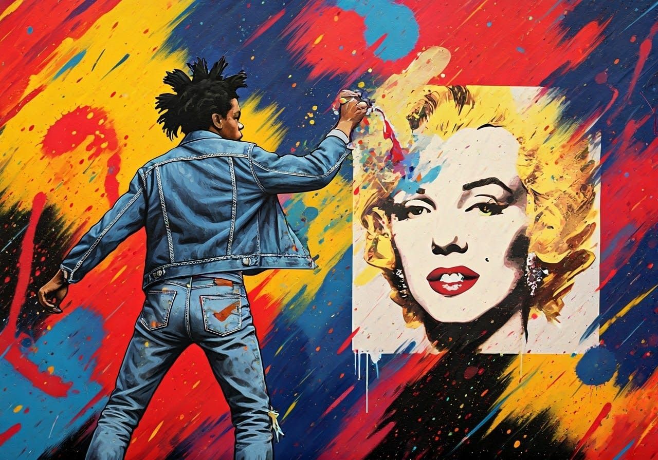 Basquiat Smashes Warhol's Marilyn in Vibrant Street Art Styl...
