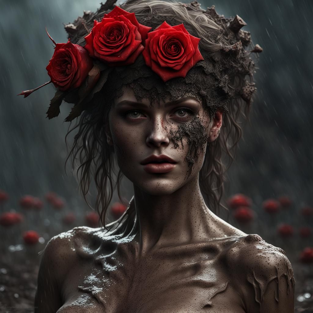 Woman in Mud with Rose, Dark Fantasy Art