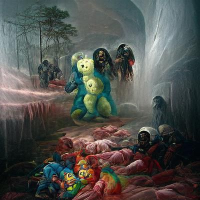 Horror Care Bear Invasion in Doré-Rutkowski Style