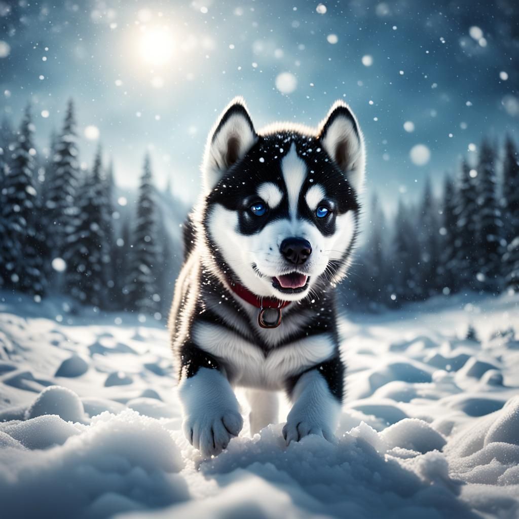 Baby Husky's Snowy Playtime: A Digital Masterpiece