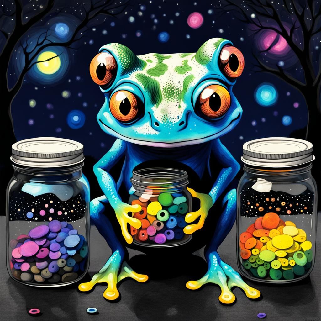 Gothic Googly-Eyed Frog with Jars of Dreams