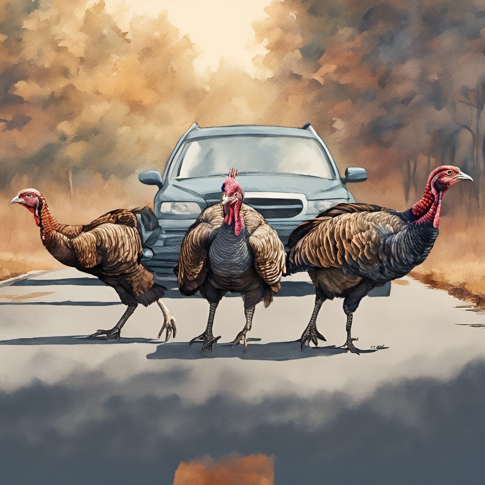 Three wild turkeys