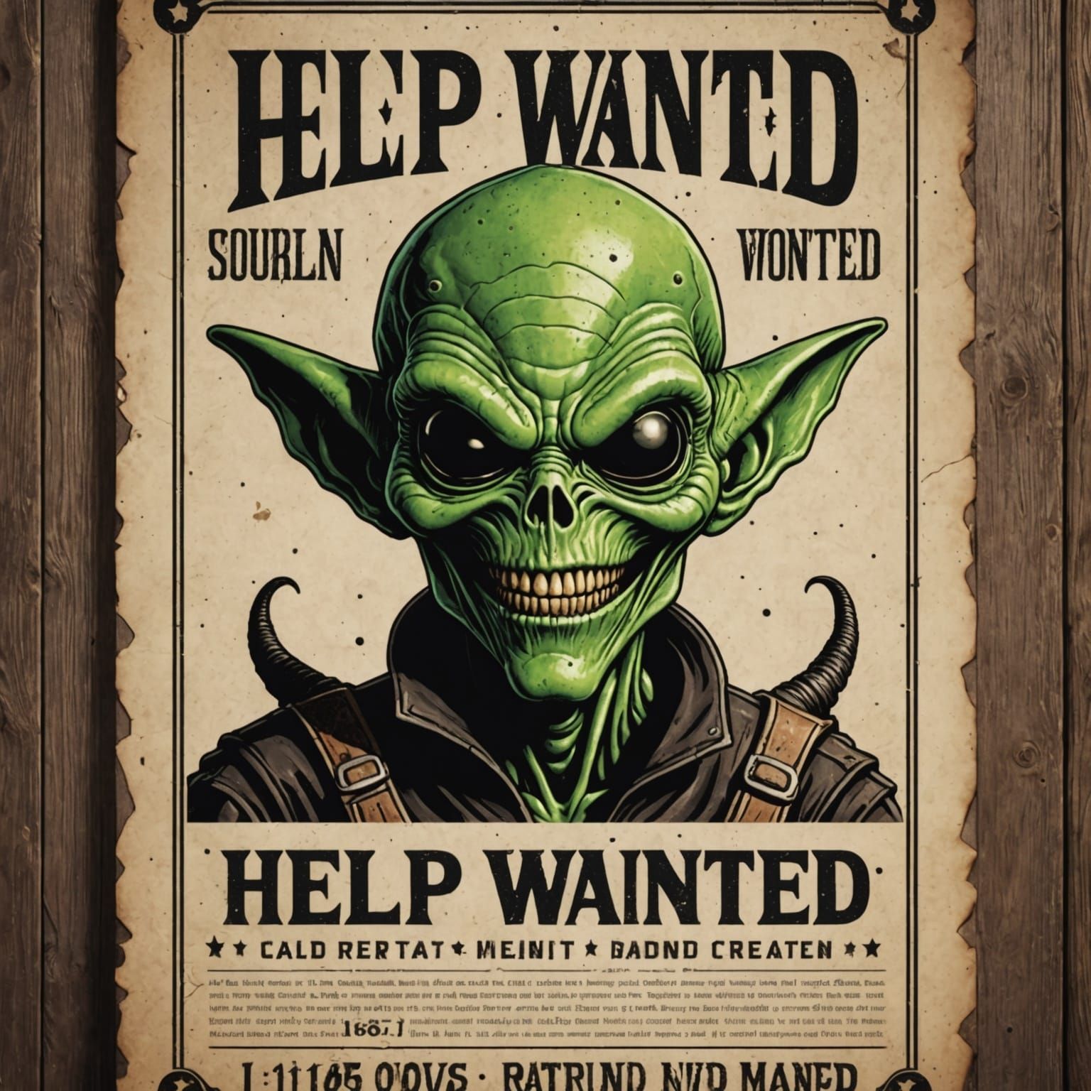 Wanted! Smiling Alien Outlaw on Vintage Poster
