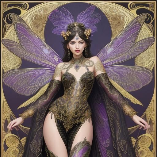 Art Nouveau Goddess with Dragonfly Wings