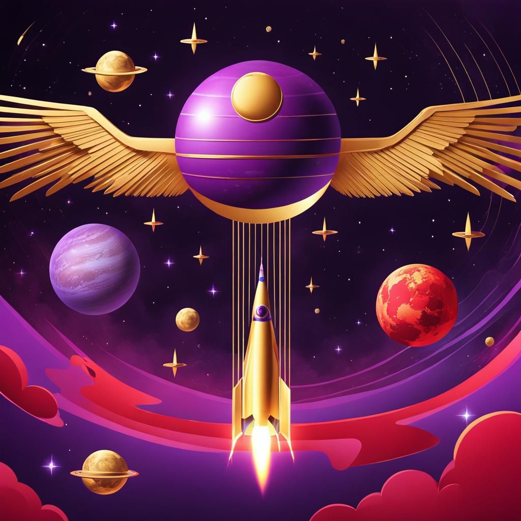 Golden Rocket Flies to Purple Planet