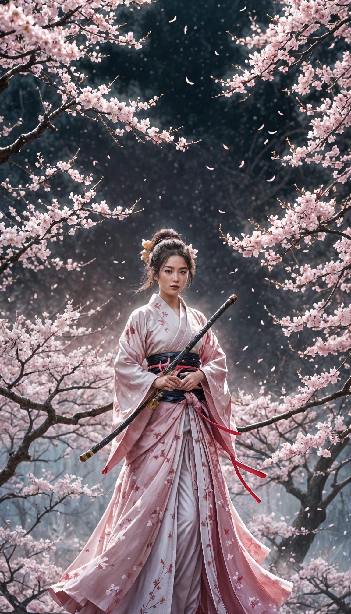 Cherry Blossom Samurai in Anime Style