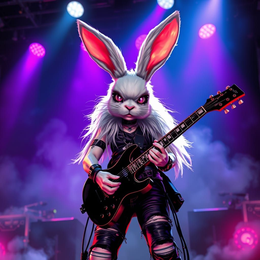 Heavy Metal Rabbit Girl Rocking Out on Stage