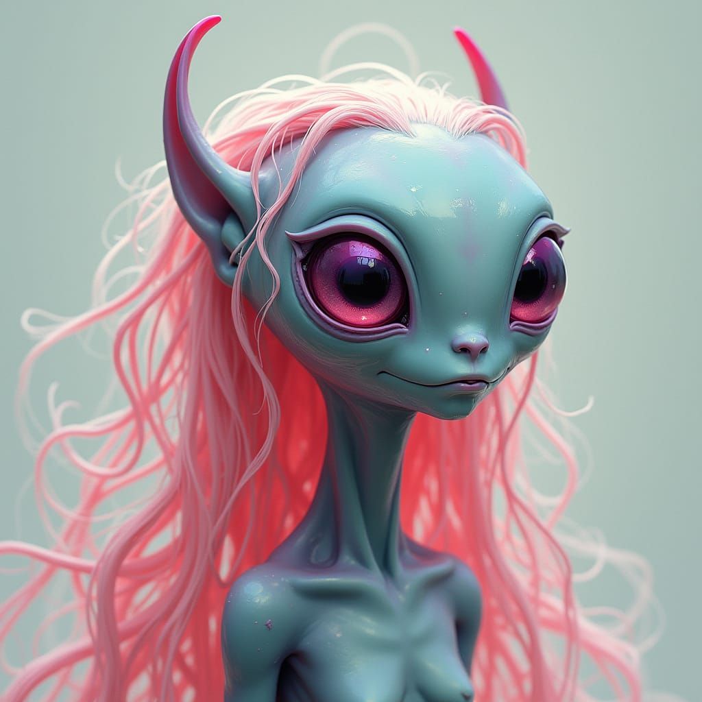 Ethereal Greyish Blue Alien with Dark Pink Eyes and Vibrant ...